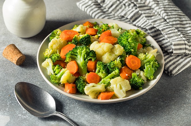 2030789846 Healthy Organic Steamed Vegetables with Carrots Cauliflower and Broccoli