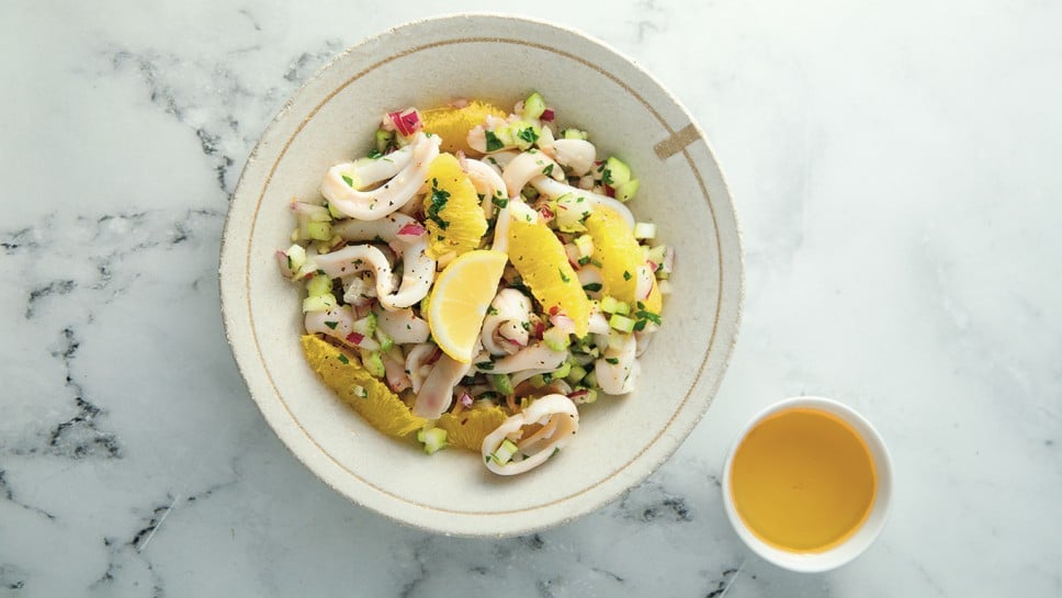 Squid salad with fresh orange