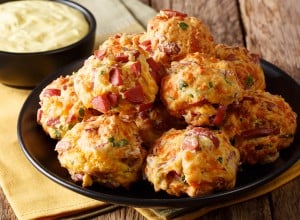 Homemade food: sausage balls with cheese cheddar and cilantro on