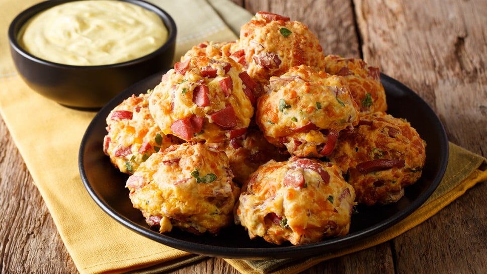 Homemade food: sausage balls with cheese cheddar and cilantro on