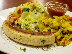 grilled seitan with different vegetables