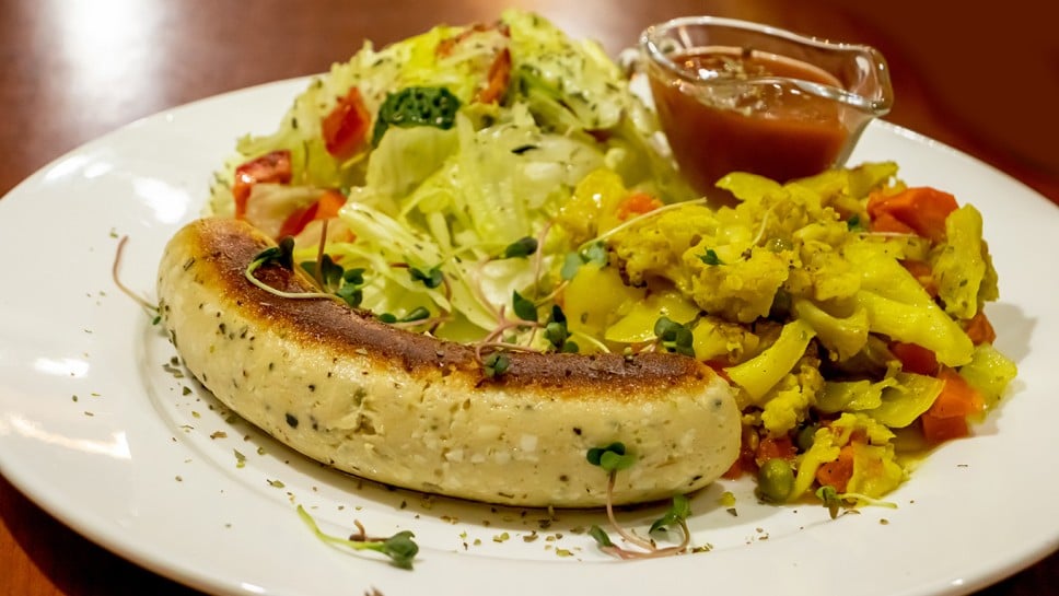 grilled seitan with different vegetables