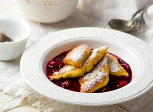 semolina pancakes  with  cherry kissel. style vintage