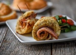 Homemade Crispy Chicken, Ham and Swiss Roll Ups