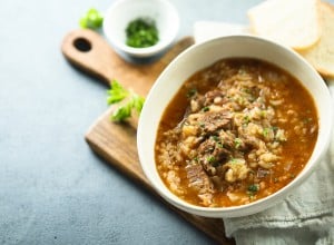 Homemade winter meat soup with rice