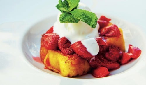 French toast grilled  strawberries and ice cream on top; Shutterstock ID 2088813346; purchase_order: Nisa; job: BBQ 2022.; client: Spar Hrvatska; other: 