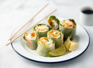 Homemade fresh rolls with shrimps
