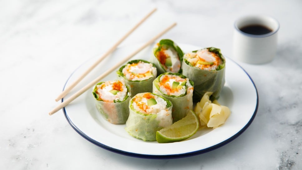 Homemade fresh rolls with shrimps