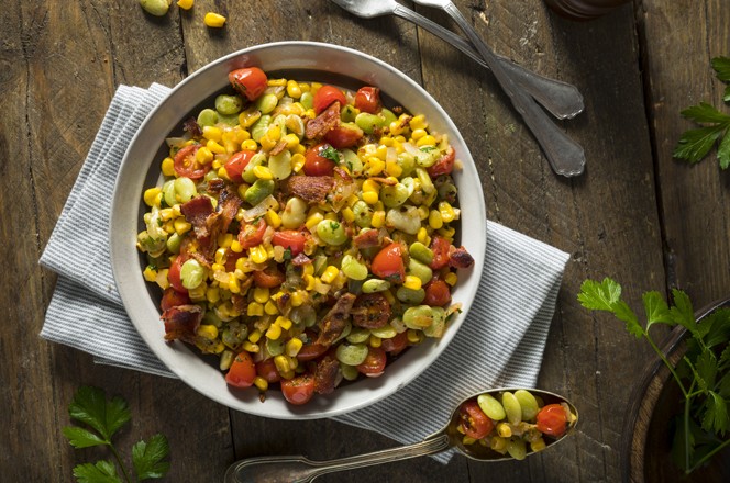 Homemade Succotash with Lima Beans Corn and Bacon