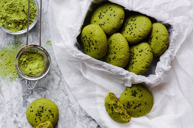 green cookies with japanese tea matcha