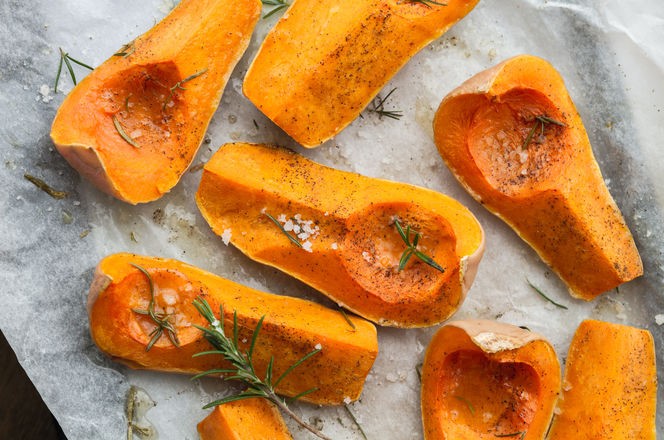 Roasted butternut squashed with infused rosemary oil